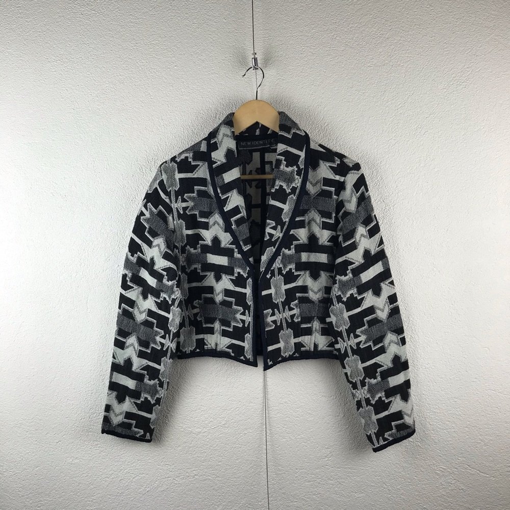 Vintage l 90s M Southwestern Geo Tribal Blanket Tapestry Cropped Boho Jacket